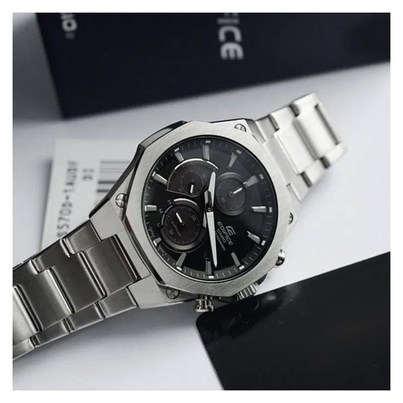 Casio EDIFICE Спортивные Уличные Тонкие Водонепроницаемые Солар Кварцевый Механизм Стальной Браслет Японские и Корейские Часы Мужские Часы Черный Циферблат EFS-S570D-1A