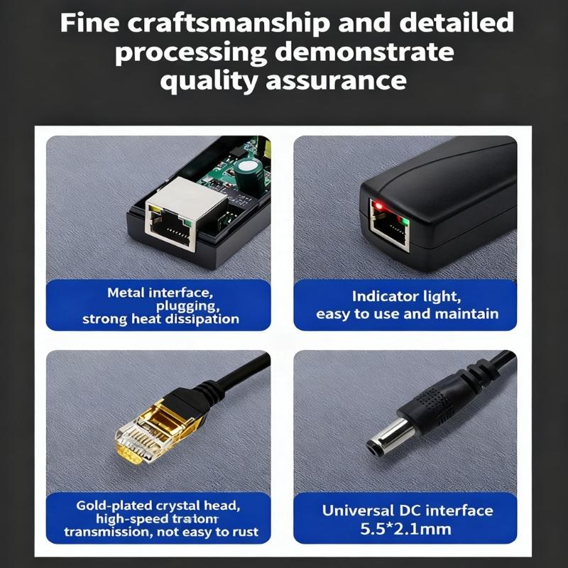 Пластиковый POE-сплиттер Преобразует 48 В в 12 В Стандарт IEEE802.3af/at для систем видеонаблюдения Простая установка