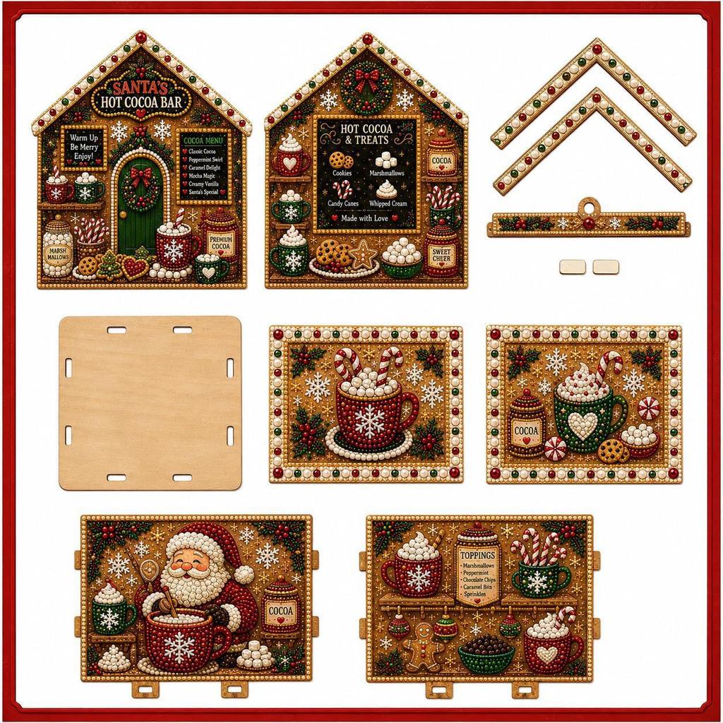 Деревянный Набор для Алмазной Живописи Christmas DIY Рождественская Деревня Алмазное Искусство Набор для Творчества Праздничное Украшение для Дома Ручная Работа Рождественский Декор
