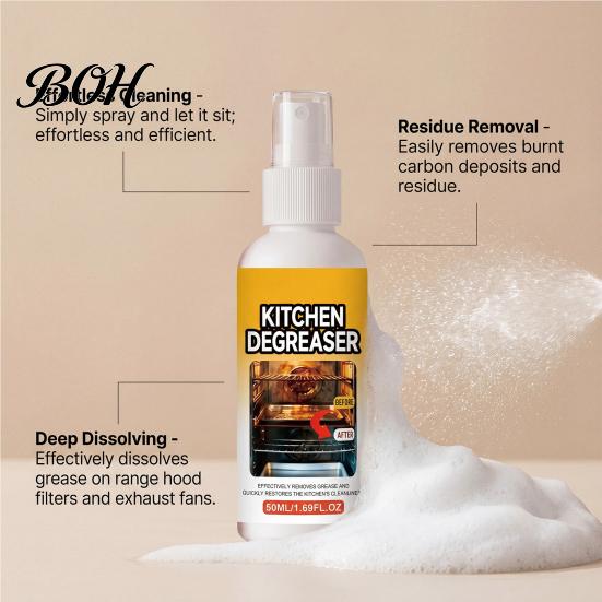 Precise Foam Trigger Cleaner 50ml BBQ Grill Spray, Heavy Duty Detergent for Grease Removal Barbecue Cleaning Spray on Grills Smokers Ovens,