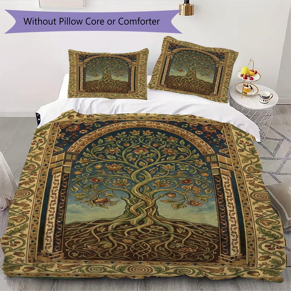 Tree of Life Pattern Bedding uilt Set uilt Cover Pillowcase Home Decoration Birthday Gift (1 * duvet cover + 2 * pillowcase without core)146