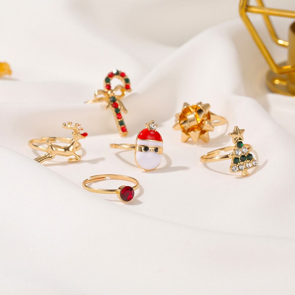 Happy New Year Elegant Charming Ornaments Santa 6pcs/set Christmas Jewelry Elk Women Ring Cartoon