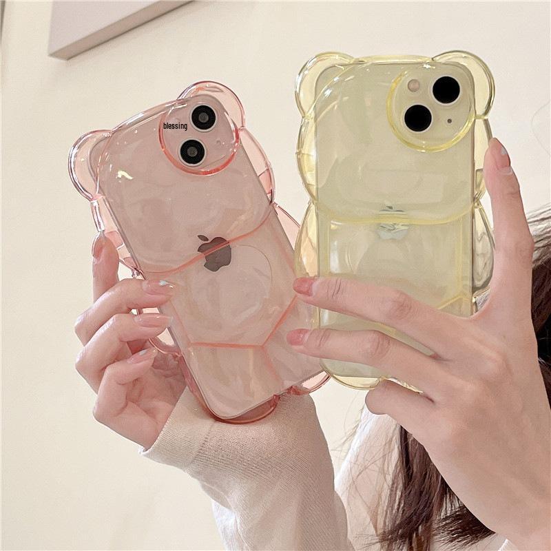 3D мультяшный маленький медведь прозрачный чехол для телефона для iPhone 11/12/13/14/15/16/17 PRO MAX