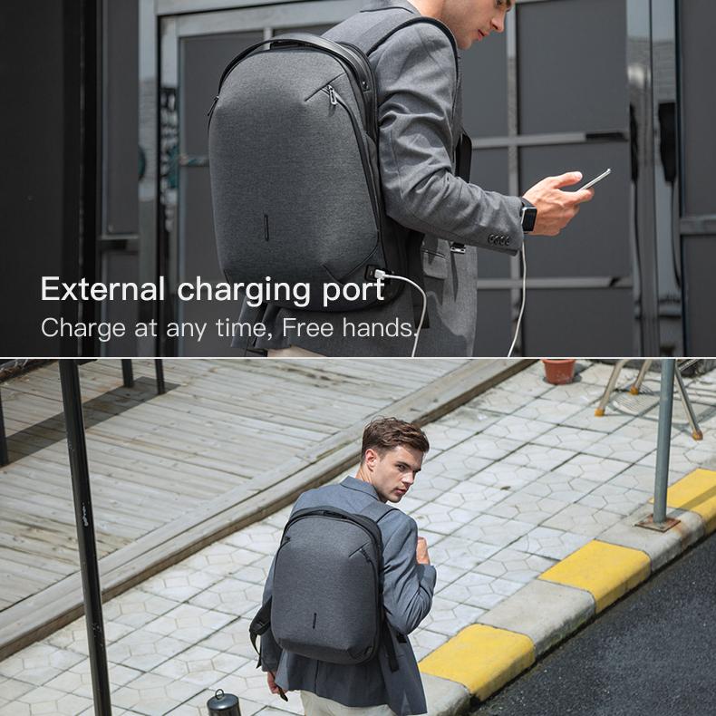 Men Backpacks Kingsons 180° Open Anti-theft Customs Lock with USB Charging Port Male Backpack 15.6 Inch Laptop Backpack Gray KS3204W