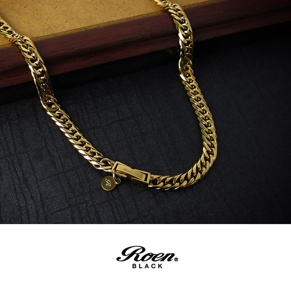 Ожерелье из нержавеющей стали с двойной цепочкой Kihei, ширина 50 см, совместимо с аллергенами на металлы [Roen Black], 6-стороннее (Золото) 5,5 мм Мужской