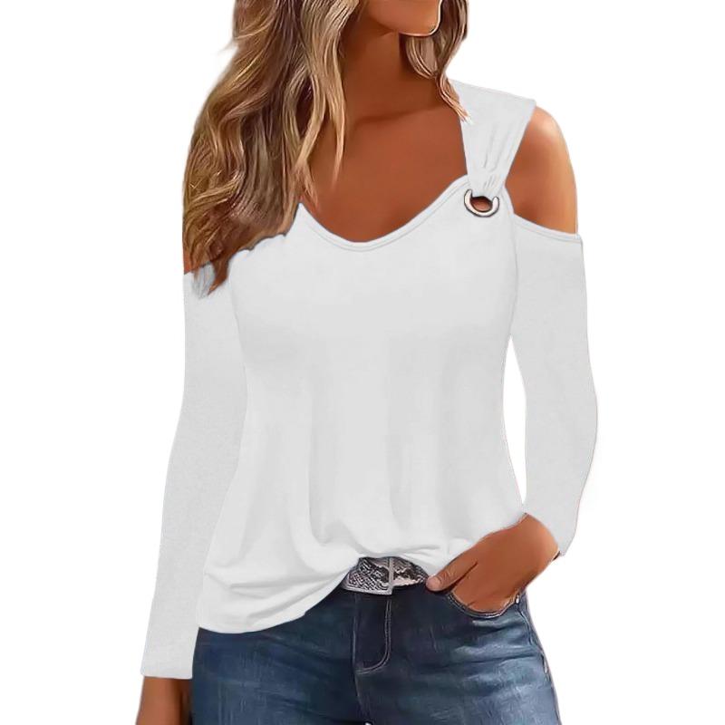 VEZFAA Женские модные повседневные весенне-осенние блузки и рубашки с v-образным вырезом с длинными рукавами