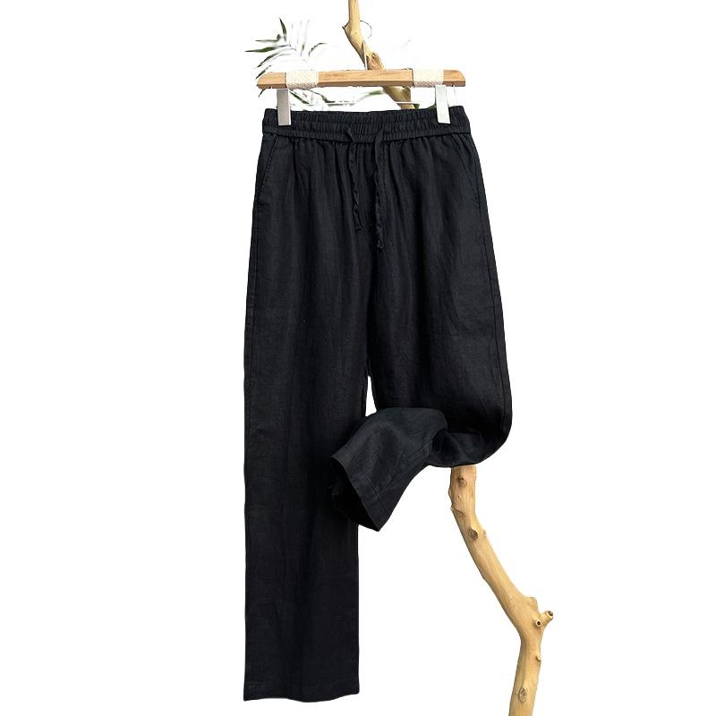 Летние мужские льняные дышащие однотонные льняные облегающие свободные прямые повседневные брюки из льна