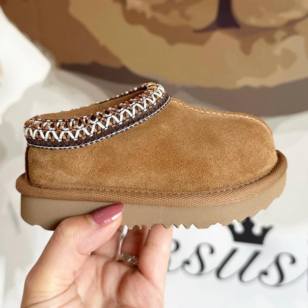 Winter Kids Genuine Cow Leather Snow Boots New Design Toddler Fur Slippers Classic Ultra Mini Girls Boy Baby Low-top Warm Shoes