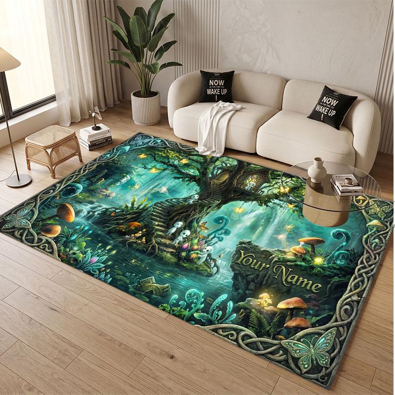 Sunset Landscape Theme Soft Crystal Velvet Rug Custom Name & Text Print Non Slip Floor Rug for Bedroom Living Room