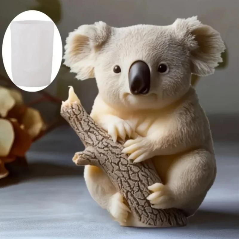 Новая 3D силиконовая форма для цилиндрической свечи с рельефом коалы, милая цилиндрическая форма для коалы из смолы для украшения мебели и гипса