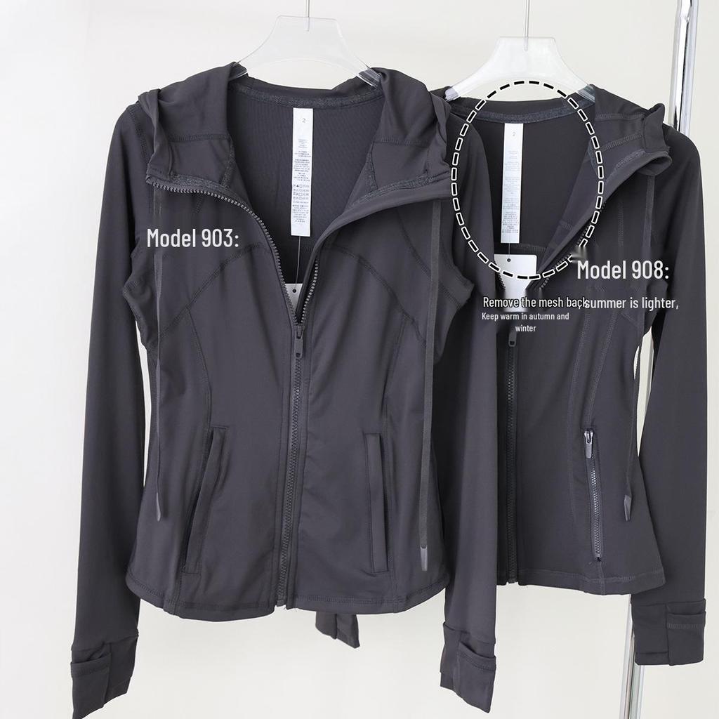 Женский высокоэластичный костюм для йоги с капюшоном: Весенне-осенний топ для бега и профессиональная спортивная куртка