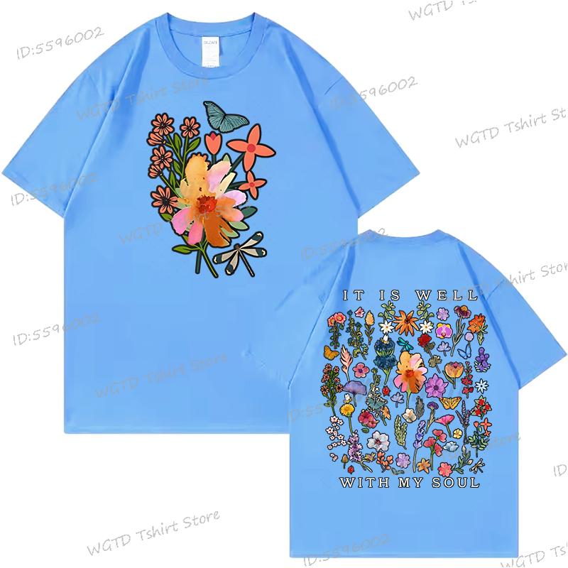 Вдохновляющие цитаты Дизайн рубашки Цветочный У меня хорошо на душе Графические футболки Женские Христианские Цветочные топы Рубашка с полевыми цветами