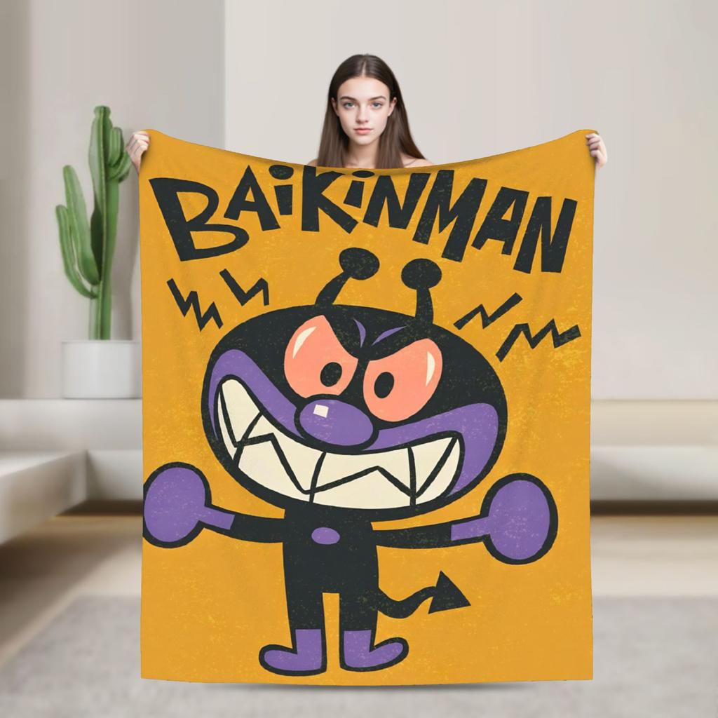 Baikinman Anime Flannel Blanket Soft Durable Throw Blanket for Living Room Picnic Novelty Bedspread Sofa Bed Cover