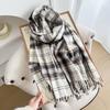 Korean Style Plaid Scarf for Women Winter Pinstripe Student Warm Thickened Imitation Cashmere Long Shawl Scarf