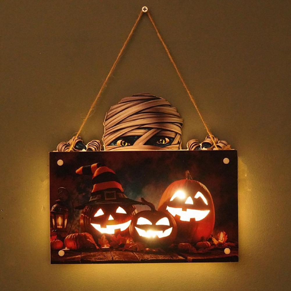 Halloween Wooden Hanging Signs Pendant Led Night Light For Home Office School Party Haunted House