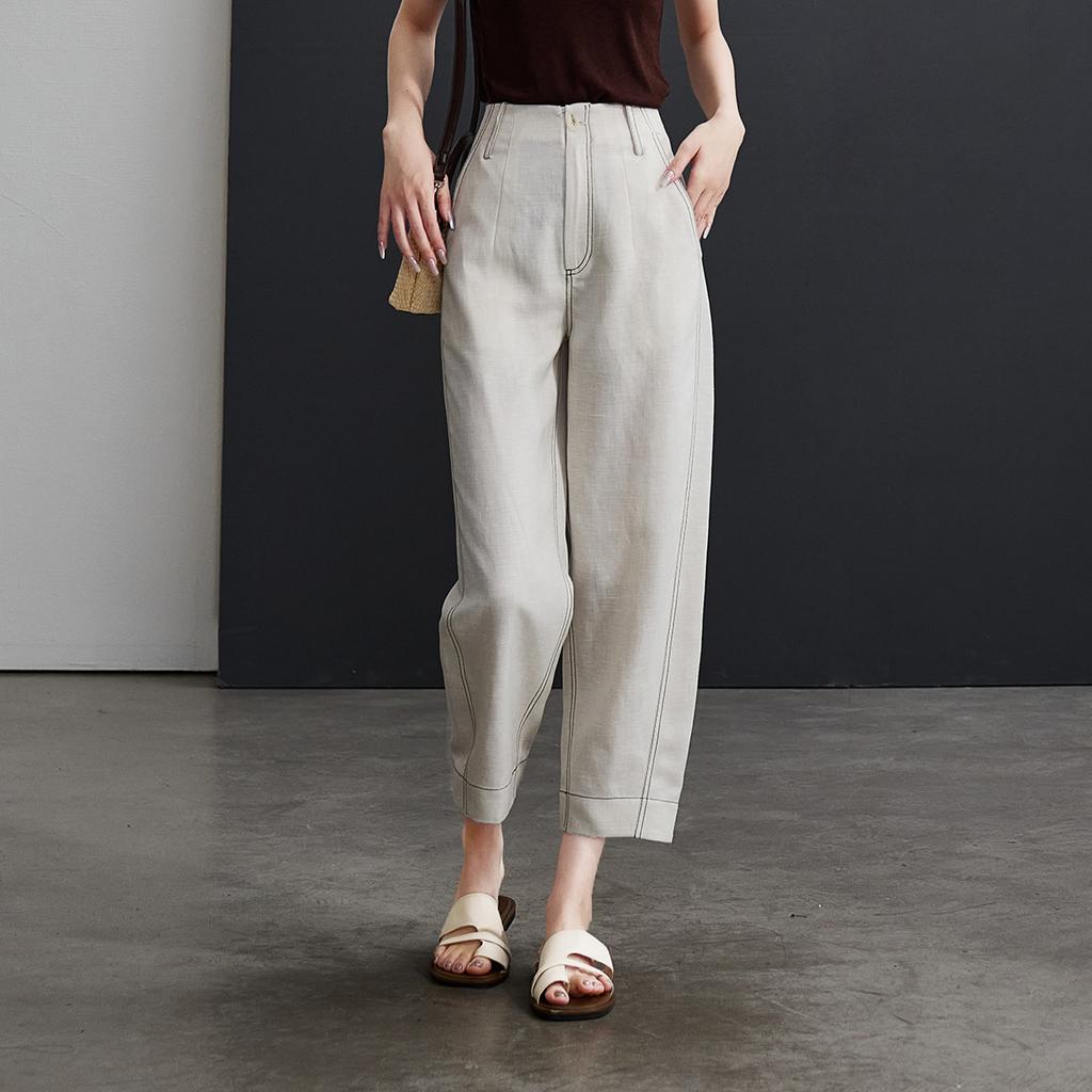 Clear thread design with linen thin style harem pants for women in 2026 summer, loose and versatile casual cropped pants