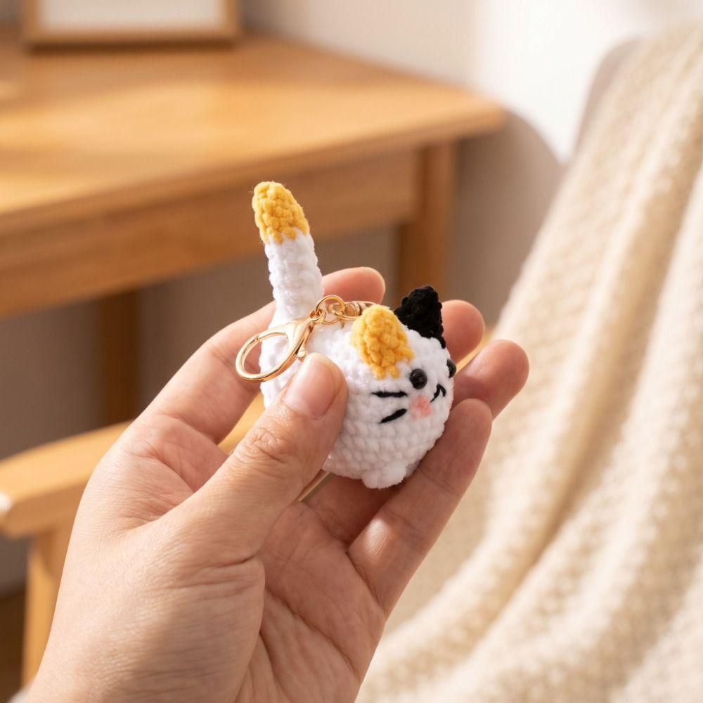 Animal Handwoven Cat Pendant Knitting Doll Cat Key Chain Crochet Kitten Keyrings Backpack