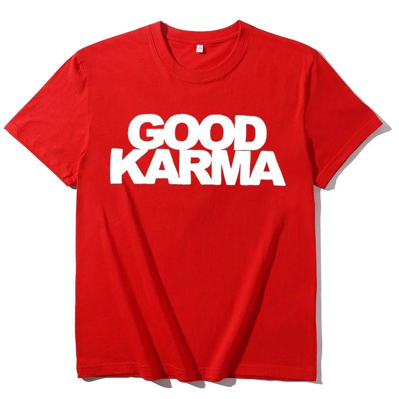 Футболки в стиле Y2K Хип-Хоп Уличная одежда Оверсайз Принт с буквами “GOOD KARMA” Y2k Круглый вырез Свободная Хлопковая Футболка Милый Топ Унисекс