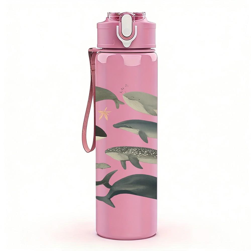 1PC School Of Fish Illustration 750ml Color Plastic Sports Water Bottle Leakproof Flip Straw Lid Suitable for Sports Office Home Use