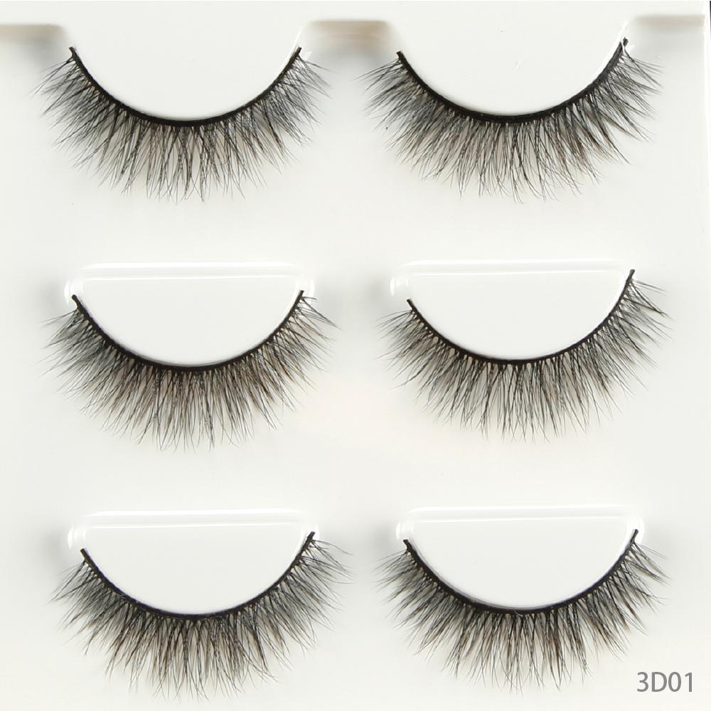 3 Pair Waterproof Handmade Mink Hair Thick Eye Lash Extension  3D Mink Natural Long False Eyelashes