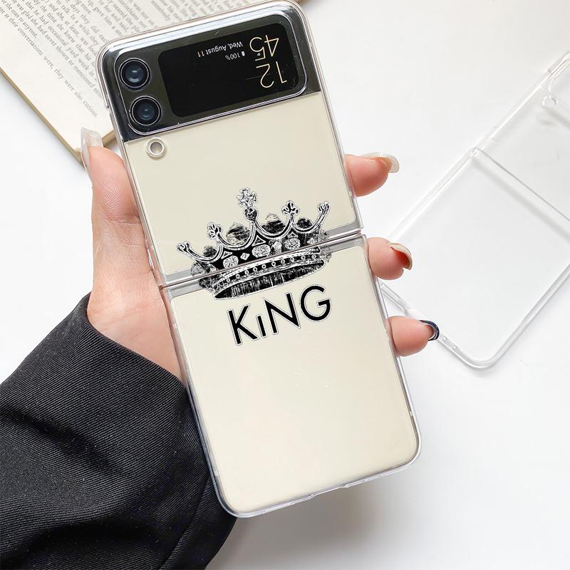 Мультяшная пара Король Королева Модный Чехол для Телефона Для Samsung Galaxy Z Flip 3 4 5 6 7 Жесткий Складной Z Flip4 Прозрачная PC Крышка Подарок