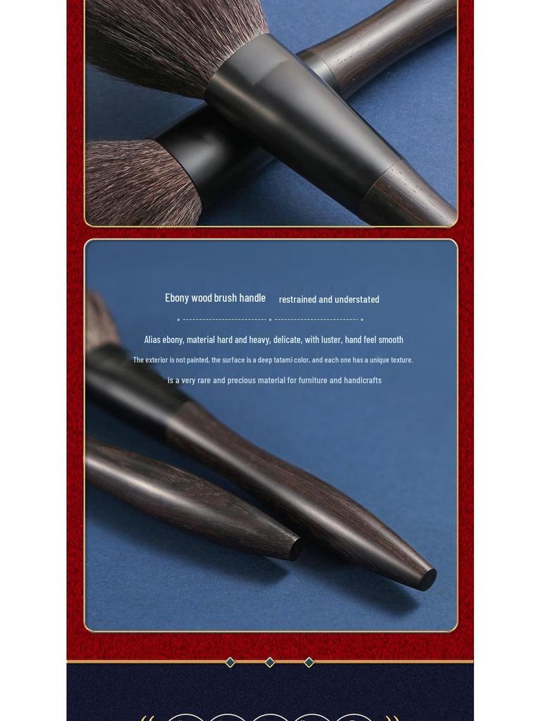 Complete Set: Animal Hair Brushes for Powder, Stippling, Blush, Contour, Eyeshadow, and Eyelash Applications