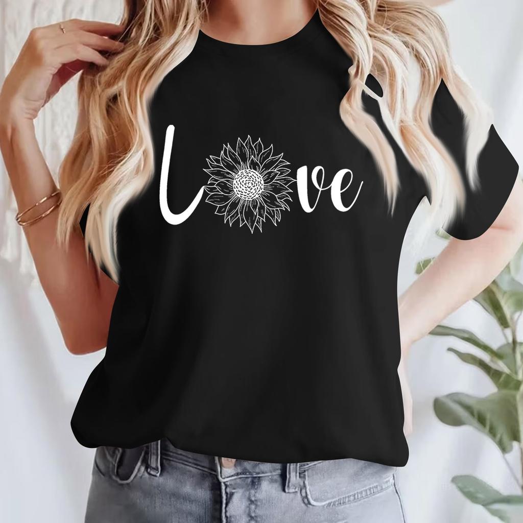 Женская повседневная хлопковая футболка с круглым вырезом и коротким рукавом