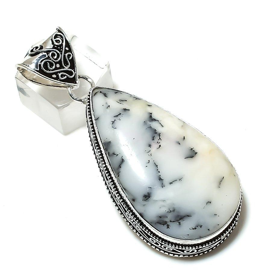 Natural Dendrite Opal Gemstone 925 Sterling Silver Gift Pendant 2.56" u5Q73