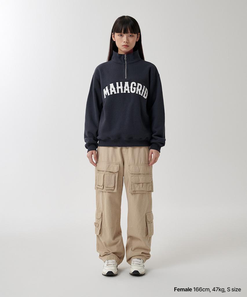 MAHAGRID Arch Logo Applique Half Zip-Up Sweatshirt Navy(Mg2Fsmm444A)