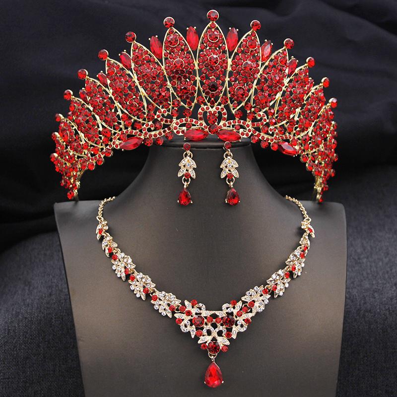 Royal Queen Champagne Tiaras and Crowns Bridal Jewelry Sets for Women Wedding Crown and Necklace Earrings Tiara Set Accessories