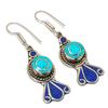Turquoise Lapis Lazuli Gemstone Earring Tibetan Boho Nepali Jewelry 2.3" NE 5560