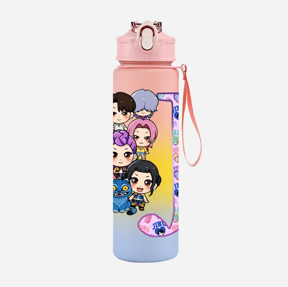 26 English Letter K-Pop Demon Hunters Printed 750Ml Water Bottle Large Capacity Drinking Cup Portable Children Outdoor Sports Water Cup