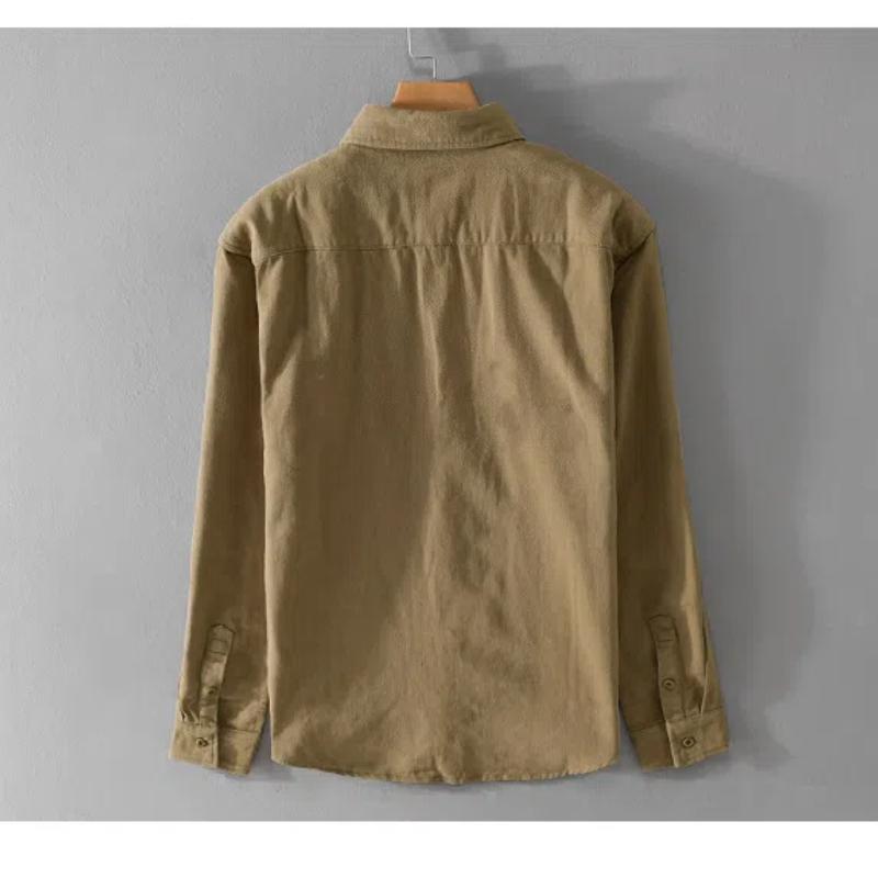 Осенние рубашки-карго для мужчин с воротником-лацканами, двойными карманами и длинным рукавом, повседневная рубашка, молодежная, популярная, из чистого хлопка, удобная, хорошего качества