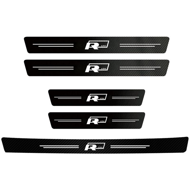 RSQ1 VW 2026 Hot 5Pcs Car Door Sill Plate Sticker Anti-scratch Strip Trunk Protection Decals For Volkswagen Rline T-Cross Arteon Mago