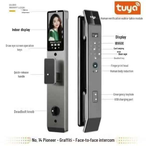 Smart Facial Recognition & Fingerprint Door Lock with Password, Anti-theft Peephole, and Electronic Access.