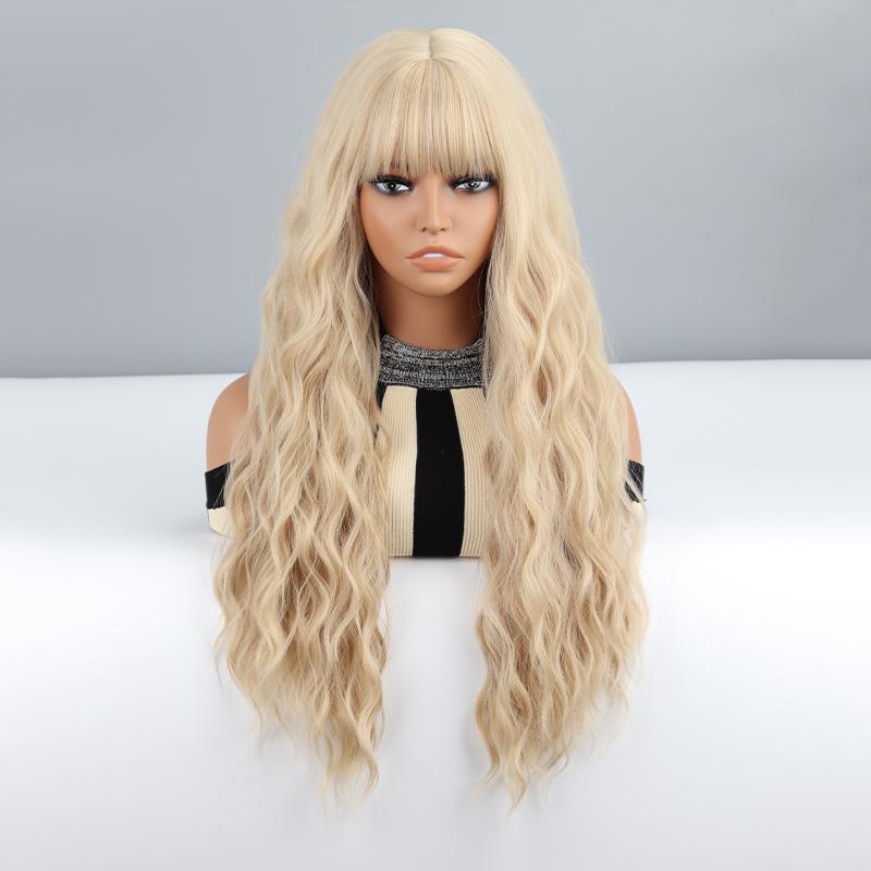 MISSQUEEN Женский длинный волнистый парик из оранжевых волос с челкой из синтетического волокна, повседневная одежда, косплей, натуральный глубокий волнистый парик, красочный парик