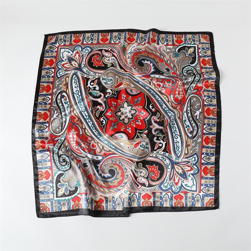 Silk scarf shawl headscarf Pace satin sunscreen printing colorful scarf women's 91 square scarf satin imitation silk