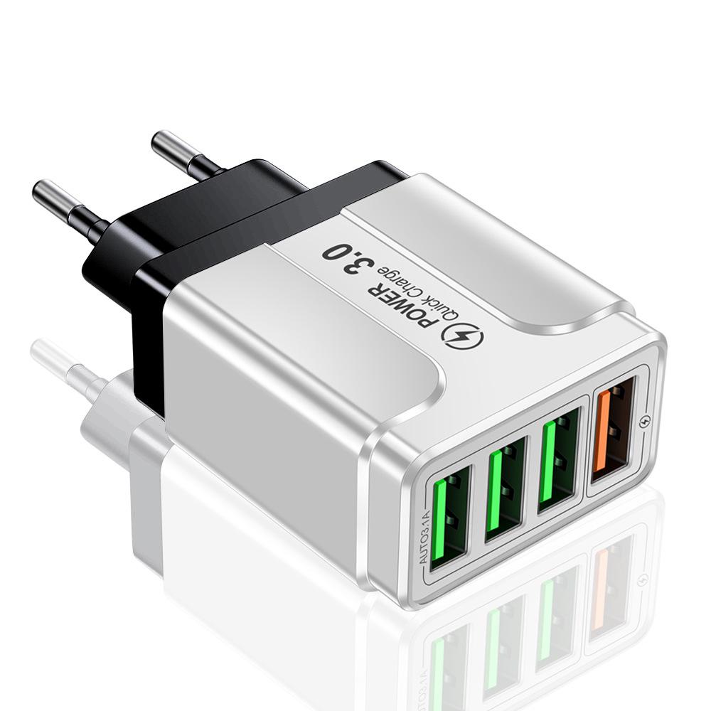 QC3.0 4-Port USB Rapid Charger for EU/UK/AU Plugs - Multi-Device Fast Charging