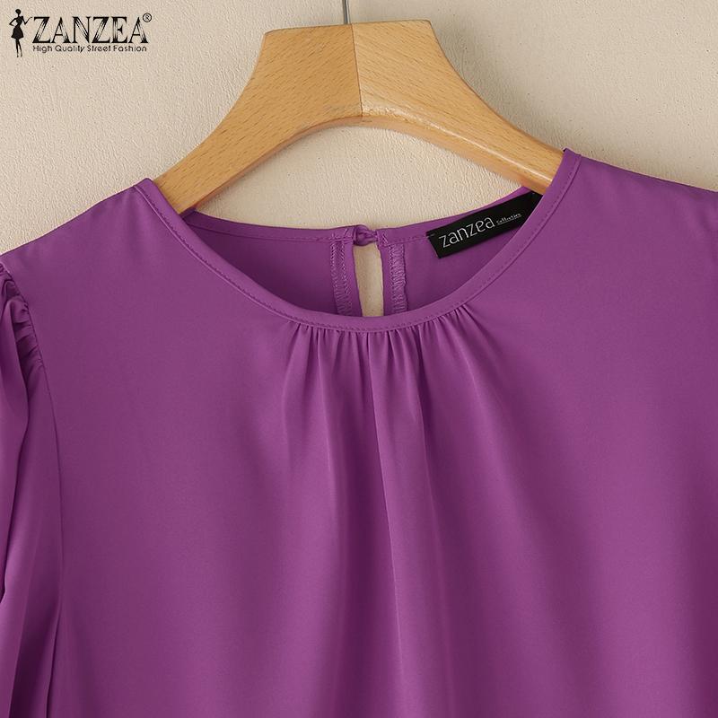 ZANZEA Женская повседневная однотонная свободная блузка с круглым вырезом и рукавом 3/4