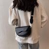 Women Vintage Solid Color Flap Small Saddle Shoulder Underarm Bag Fashion PU Leather Wide Strap Crossbody Bag