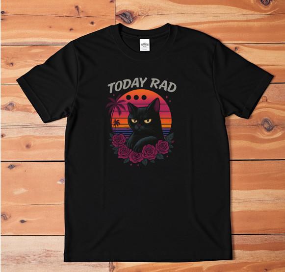 Today Rad Cat T-Shirt | Retro Sunset Graphic Tee | Funny Black Cat Shirt