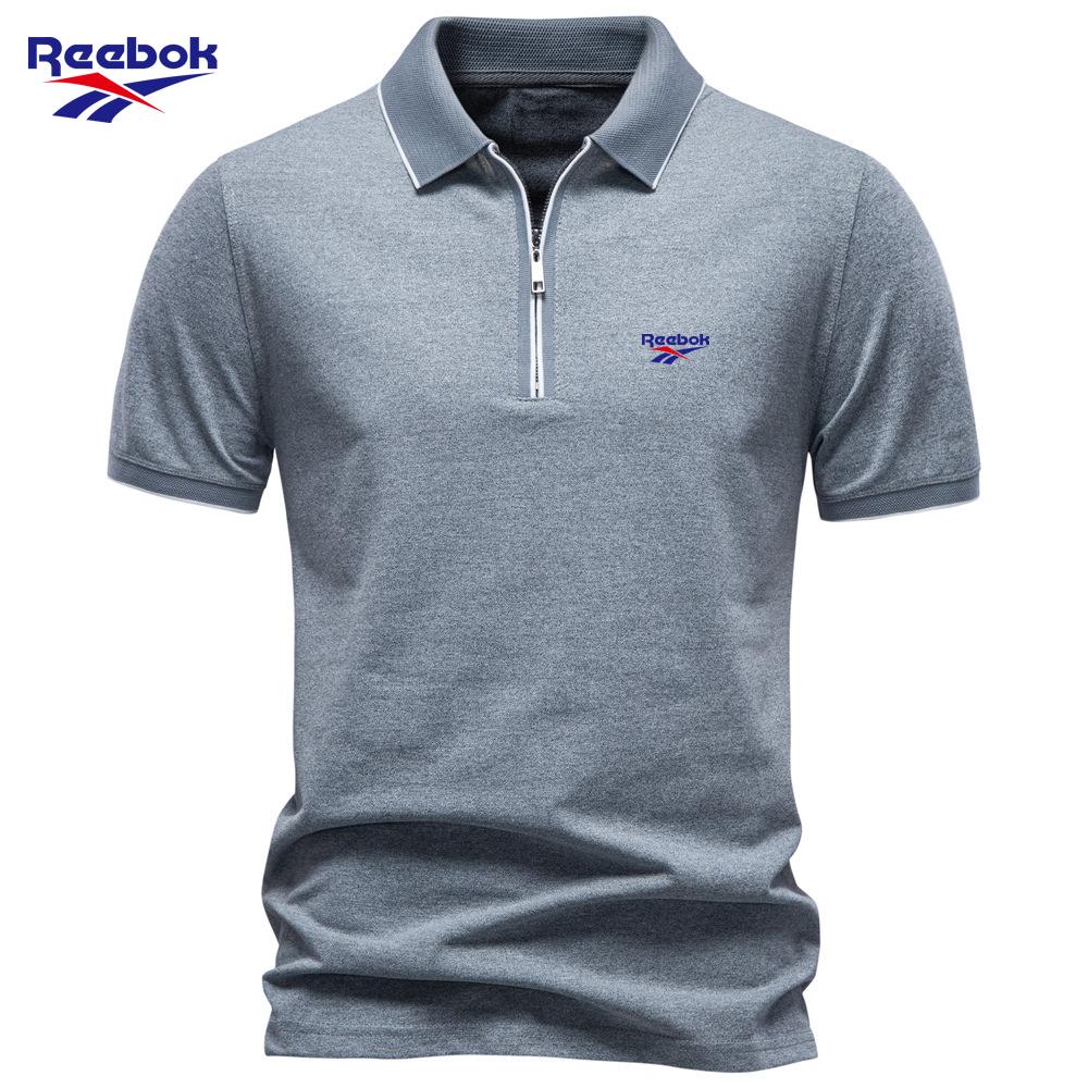 Reebok 2026 Весна-Лето Новая Вышитая Водолазка на Молнии Рубашка-Поло Бизнес-Кэжуал Мужская Футболка-Поло с коротким рукавом для Мужчин