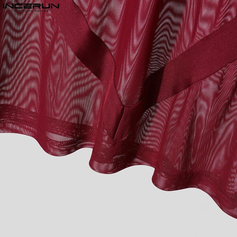 INCERUN Летние мужские водолазки с коротким рукавом, сетчатые прозрачные повседневные футболки