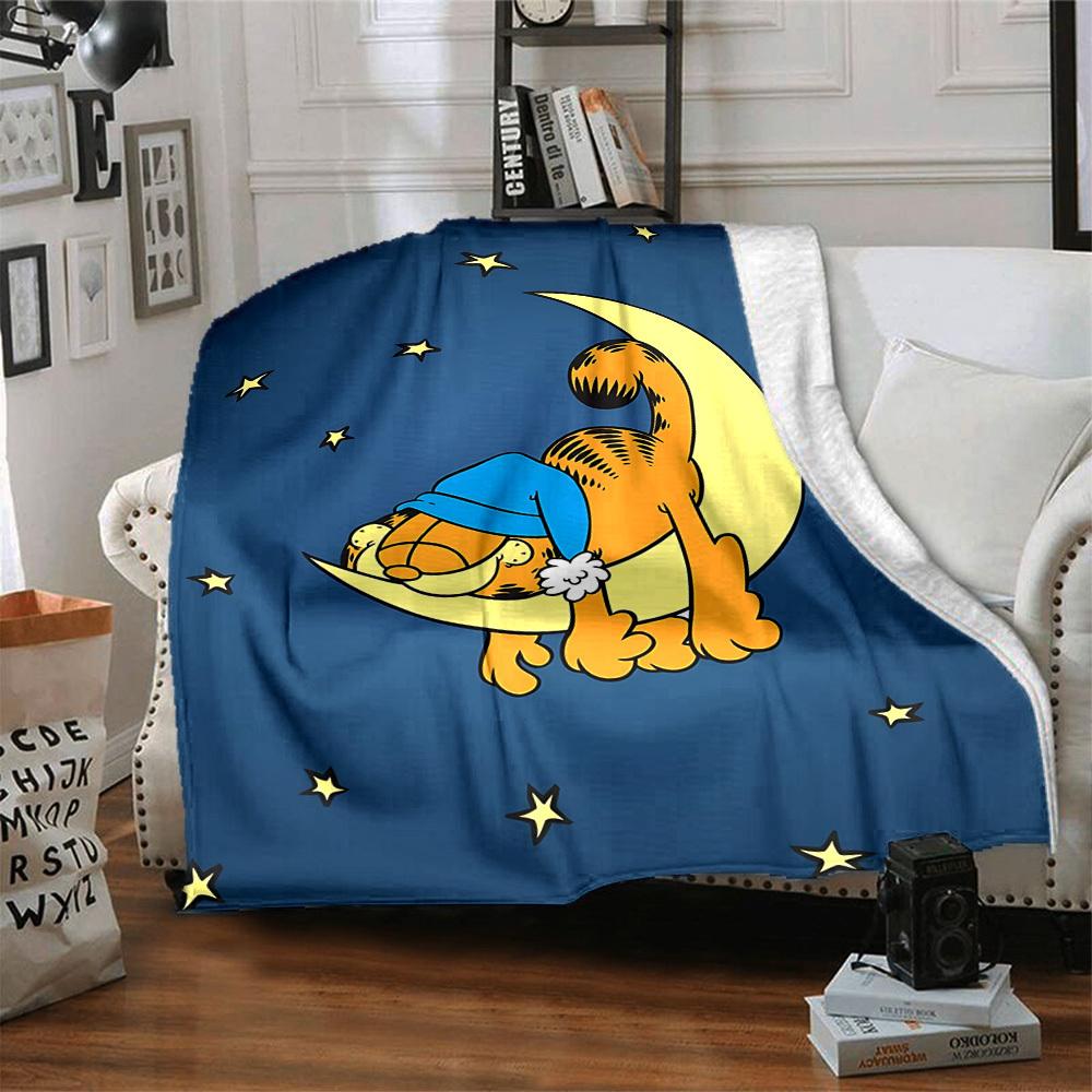 1pc Garfield Cat Flannel Throw Blanket HD Printed Lightweight Soft Warm All Season Blanket for Sofa, Bed, Travel, Camping Machine Washable