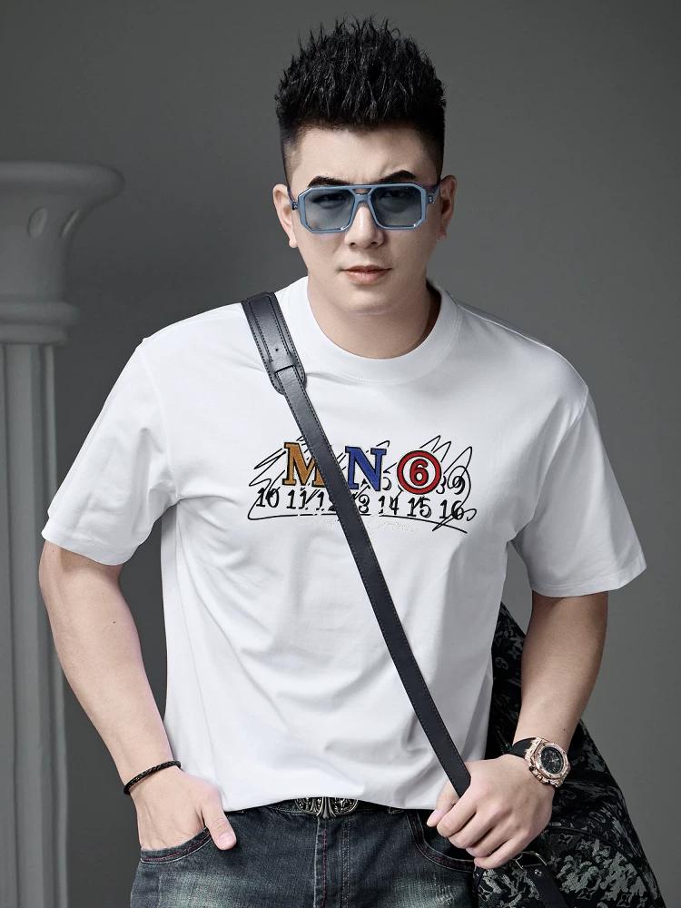 European Style 2025 Summer New Men's Letter Print Rhinestone Short-Sleeve T-Shirt Trendy Brand Half-Sleeve Top Round Neck Tee