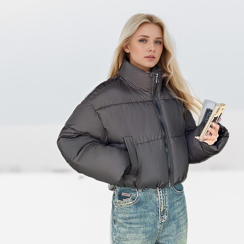 Зимняя женская короткая хлопковая куртка, утолщенная, теплая, модная, стоячий воротник, длинное хлопковое пальто, однотонная куртка на молнии, свободный халат