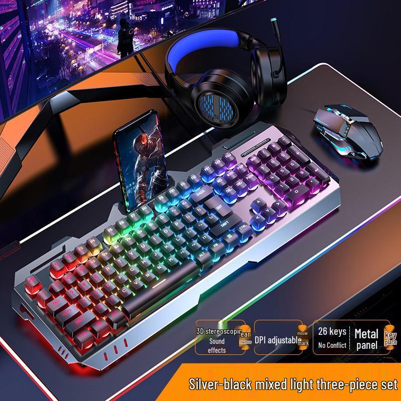 YouShi GX810 Wired Mechanical Keyboard & Mouse Set with Rainbow Backlight & Knob