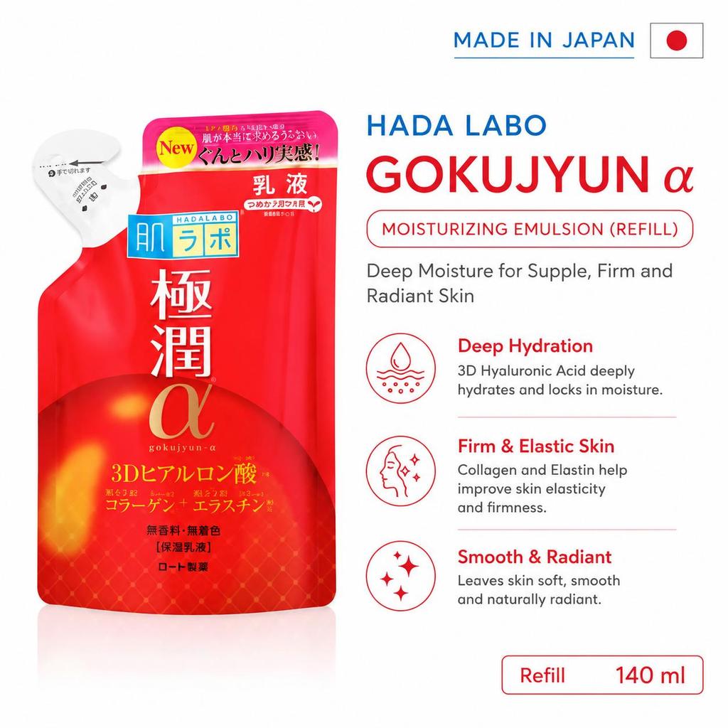 HADA LABO Gokujyun Alpha Moist Lift Emulsion лифтинг эмульсия , 140 мл. - Сменный блок, 140 мл