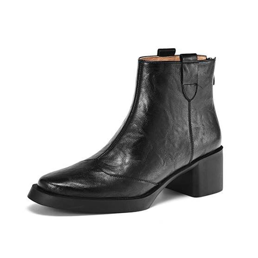 Krazing Pot Cow Skin Winter Round Toe Chunky Heels Fashion Boots Women Zipper Retro Elegant Women Ankle Boots