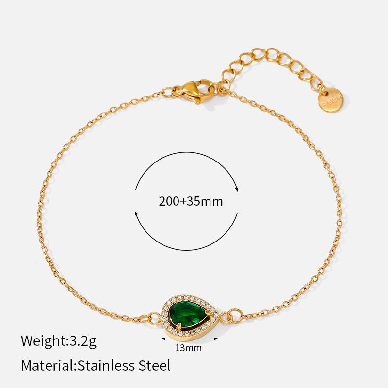 Trendy 18K Gold Plated Pyriform Water Drop Zircon Bracelet Stainless Steel Geometric Adjustable Chain Bracelet Jewelry